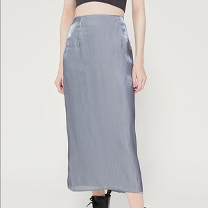 UO blue midi slip silk skirt